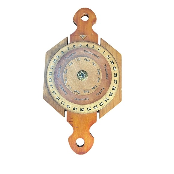 VTG Perpetual Calendar Wooden Hanging Rotating Wheels Farmhouse Primitive - Picture 1 of 12